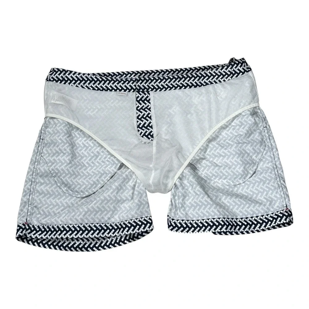Orlebar Brown Bulldog Maro Navy Cloud Triangle Print Swim Trunks Size 40